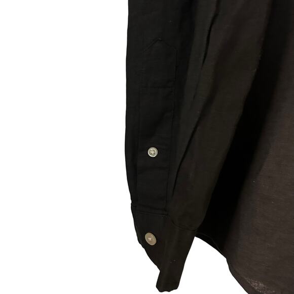 CHAPS Linen Blend Mens Mechanic Shirt NWT SZ XL Black Long Sleeve Office Resort - Picture 4 of 8